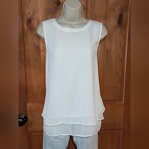 Apt. 9 White Layered Sleeveless Blouse With Rectangle Pattern